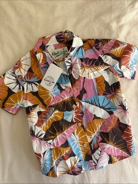 ROBERTA OAKS- Original Print Hawaiian Shirt Camoleaf Pink NWT 6T